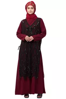 Nazneen Two Piece Diamond cut fully Beaded Front and Back Party Abaya