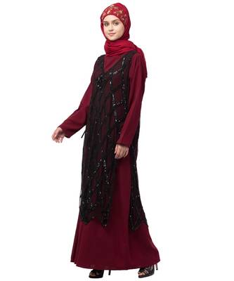 Nazneen Two Piece Diamond cut fully Beaded Front and Back Party Abaya 3