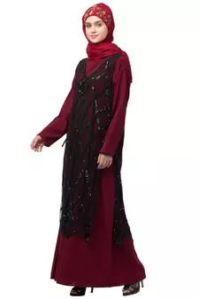 Nazneen Two Piece Diamond cut fully Beaded Front and Back Party Abaya