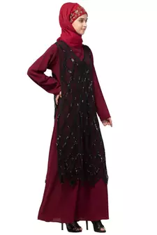 Nazneen Two Piece Diamond cut fully Beaded Front and Back Party Abaya