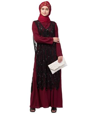 Nazneen Two Piece Diamond cut fully Beaded Front and Back Party Abaya 6