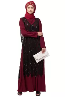 Nazneen Two Piece Diamond cut fully Beaded Front and Back Party Abaya