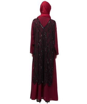 Nazneen Two Piece Diamond cut fully Beaded Front and Back Party Abaya 7