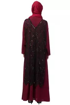 Nazneen Two Piece Diamond cut fully Beaded Front and Back Party Abaya