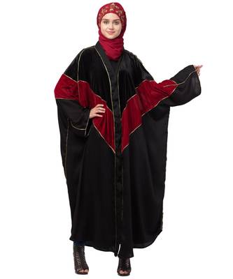 Nazneen velvet contrast triangle front open Dubai Kaftan 2