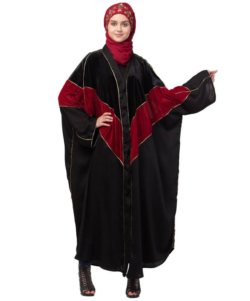 Nazneen velvet contrast triangle front open Dubai Kaftan