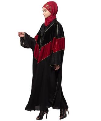 Nazneen velvet contrast triangle front open Dubai Kaftan 3