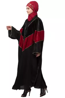 Nazneen velvet contrast triangle front open Dubai Kaftan