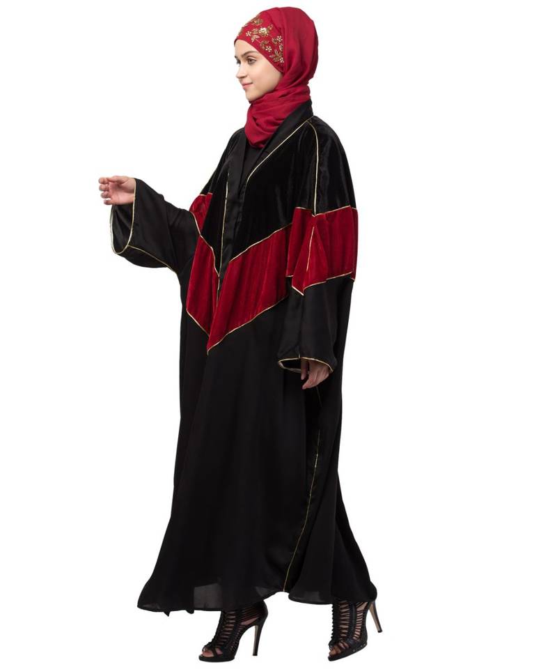 Nazneen velvet contrast triangle front open Dubai Kaftan