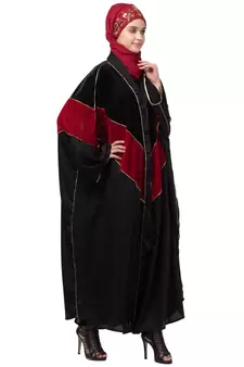 Nazneen velvet contrast triangle front open Dubai Kaftan