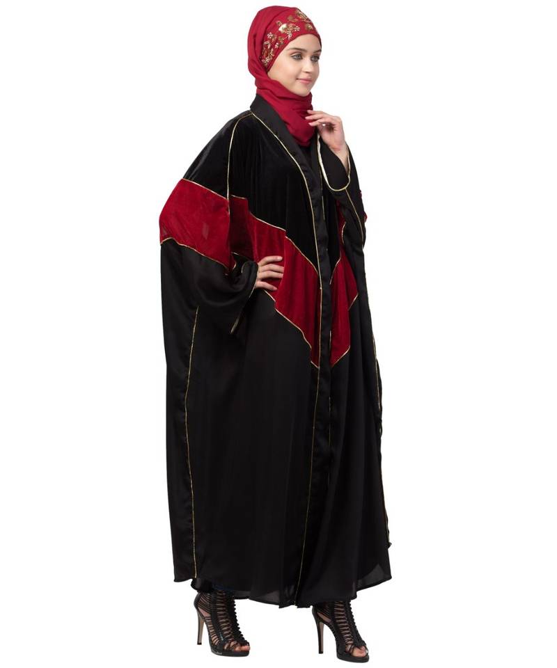 Nazneen velvet contrast triangle front open Dubai Kaftan