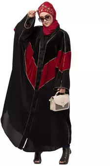 Nazneen velvet contrast triangle front open Dubai Kaftan