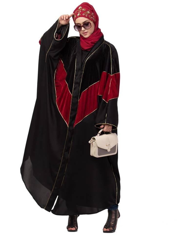 Nazneen velvet contrast triangle front open Dubai Kaftan