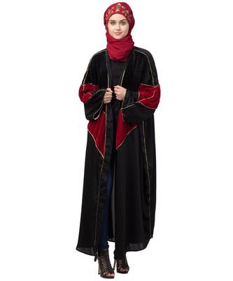 Nazneen velvet contrast triangle front open Dubai Kaftan 7