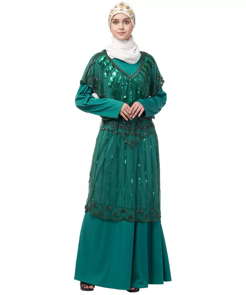 Nazneen Two Piece Butterfly sleeve Fully Beaded Abaya