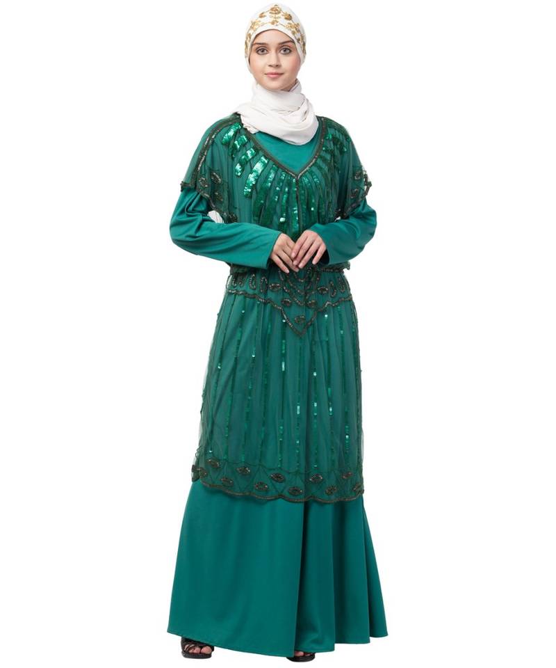 Nazneen Two Piece Butterfly sleeve Fully Beaded Abaya