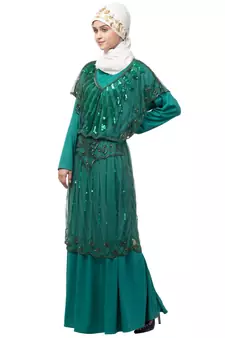Nazneen Two Piece Butterfly sleeve Fully Beaded Abaya