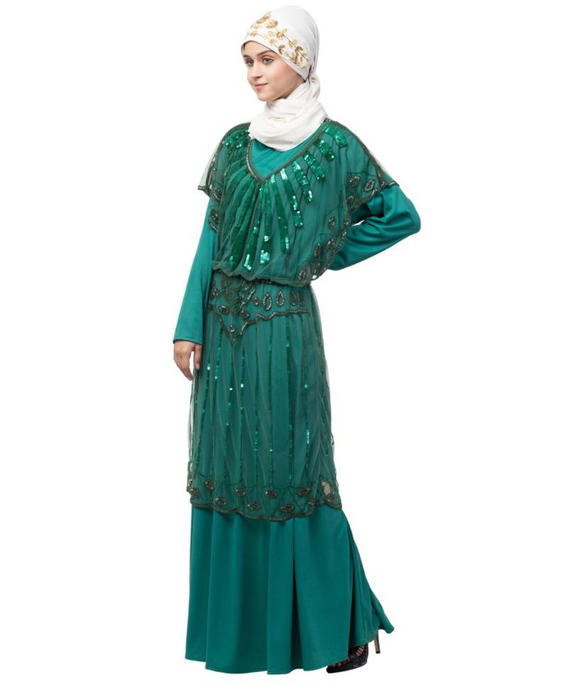 Nazneen Two Piece Butterfly sleeve Fully Beaded Abaya