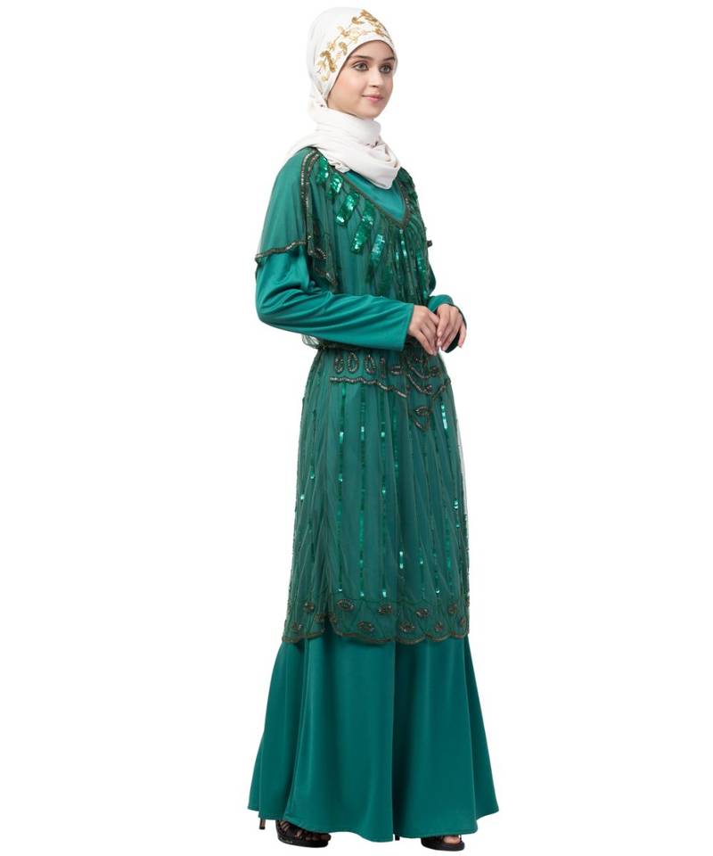Nazneen Two Piece Butterfly sleeve Fully Beaded Abaya