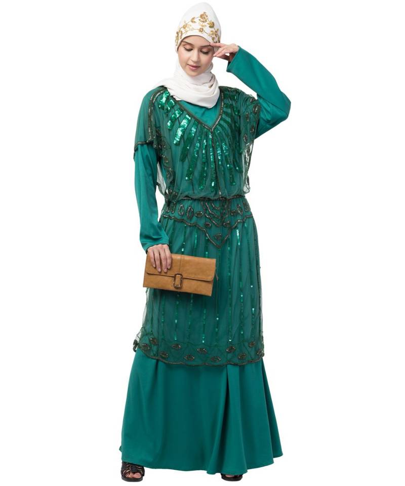 Nazneen Two Piece Butterfly sleeve Fully Beaded Abaya