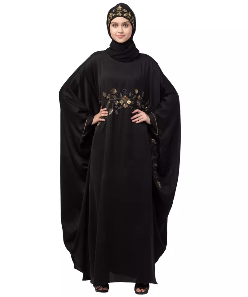 Nazneen Hand work across front Antique Brass  embroidery  Nida Kaftan