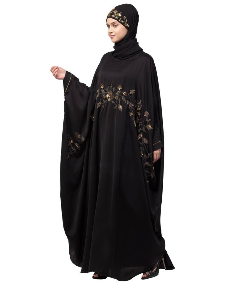 Nazneen Hand work across front Antique Brass  embroidery  Nida Kaftan