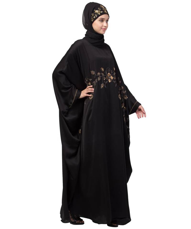 Nazneen Hand work across front Antique Brass  embroidery  Nida Kaftan