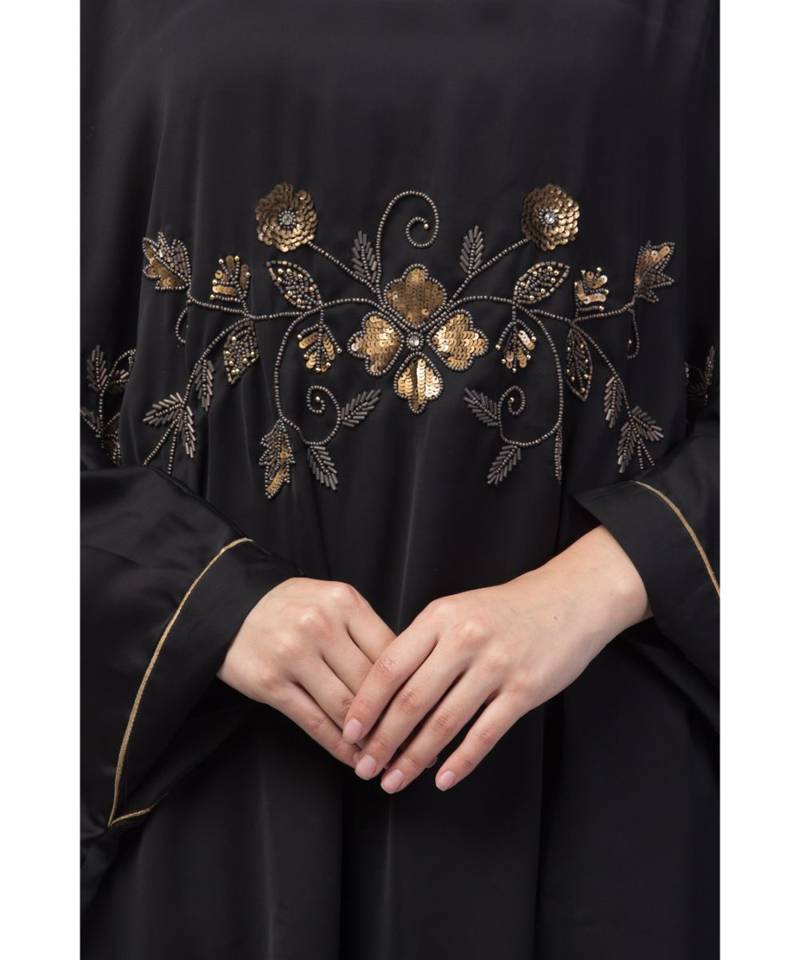 Nazneen Hand work across front Antique Brass  embroidery  Nida Kaftan