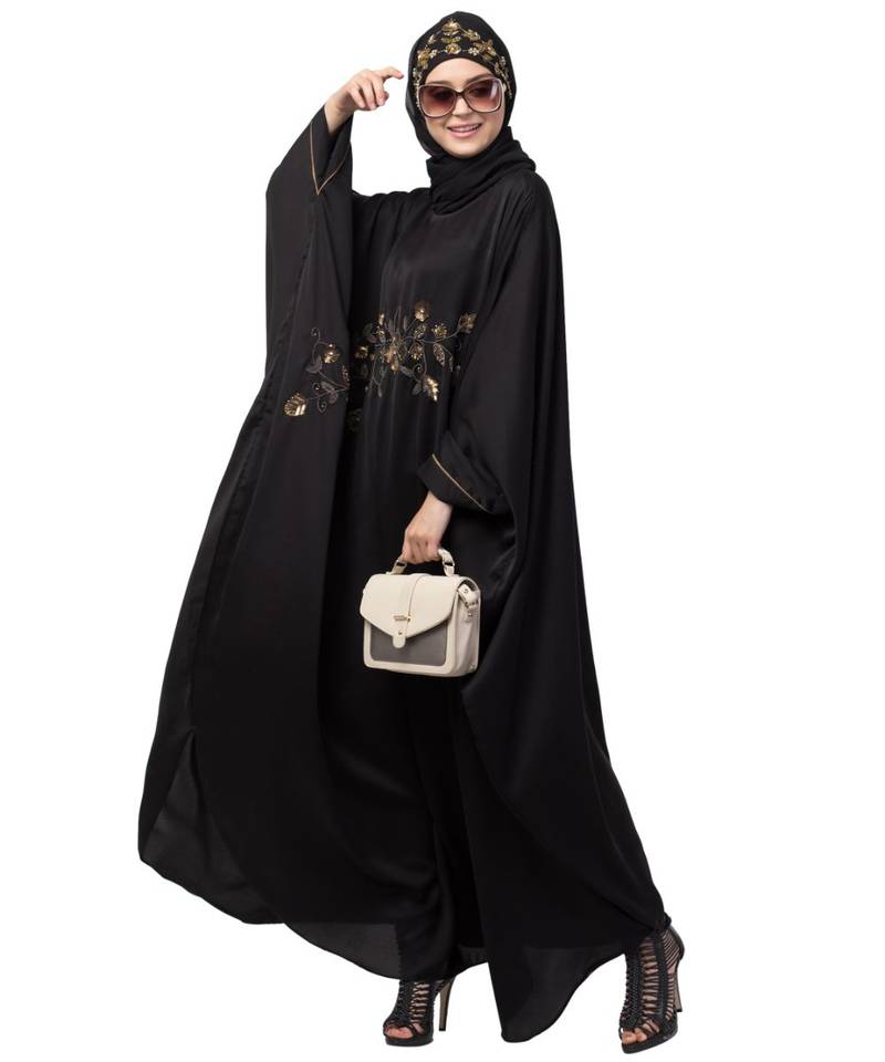 Nazneen Hand work across front Antique Brass  embroidery  Nida Kaftan