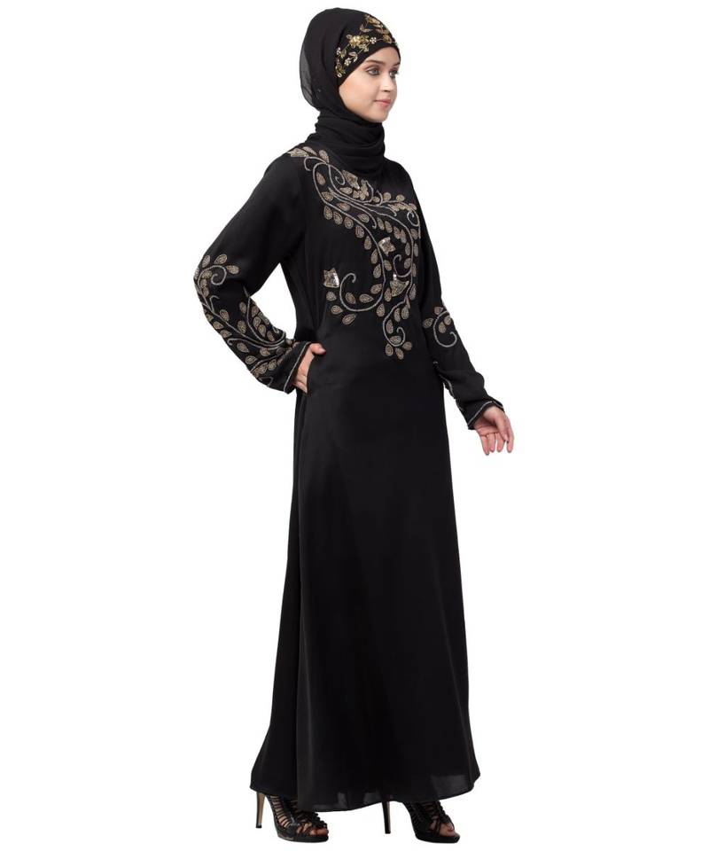 Nazneen stone hand work at front and sleeve A line Abaya