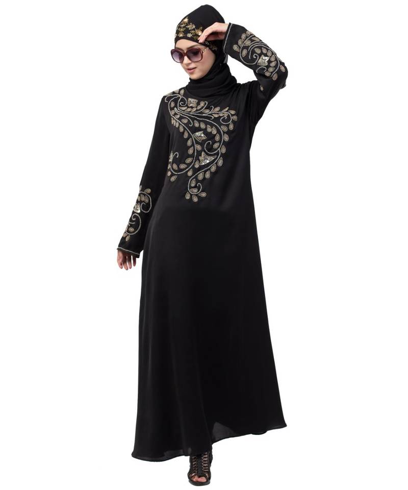 Nazneen stone hand work at front and sleeve A line Abaya