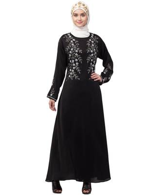 Black Nazneen Floral Embroidered Ramazan Party Abaya 1
