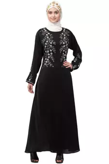 Black Nazneen Floral Embroidered Ramazan Party Abaya