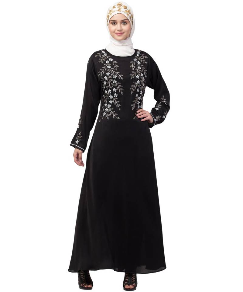 Black Nazneen Floral Embroidered Ramazan Party Abaya