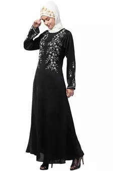 Black Nazneen Floral Embroidered Ramazan Party Abaya