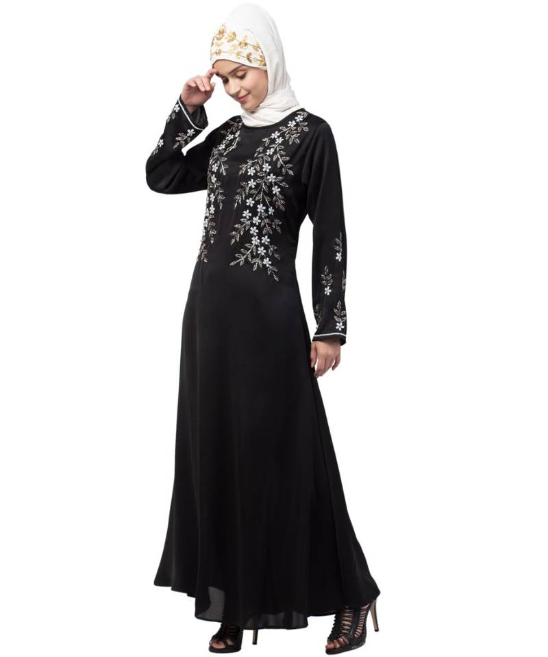 Black Nazneen Floral Embroidered Ramazan Party Abaya