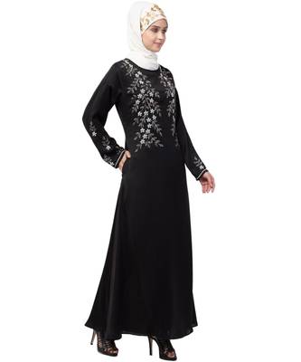 Black Nazneen Floral Embroidered Ramazan Party Abaya 4
