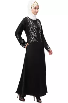 Black Nazneen Floral Embroidered Ramazan Party Abaya