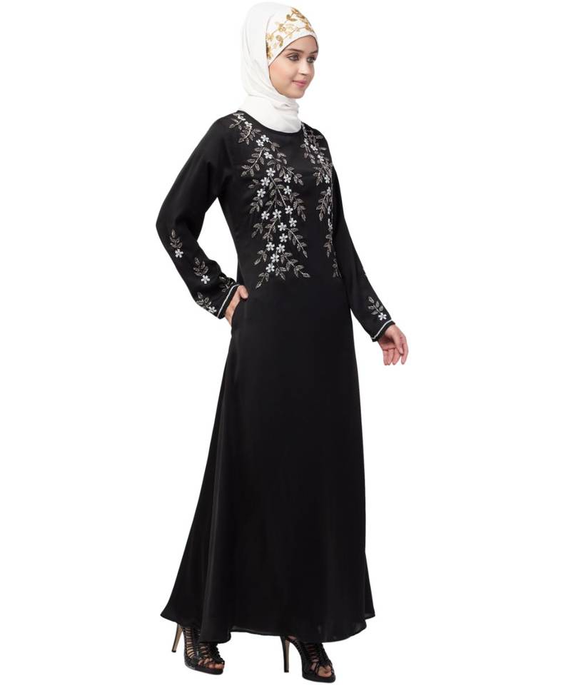 Black Nazneen Floral Embroidered Ramazan Party Abaya