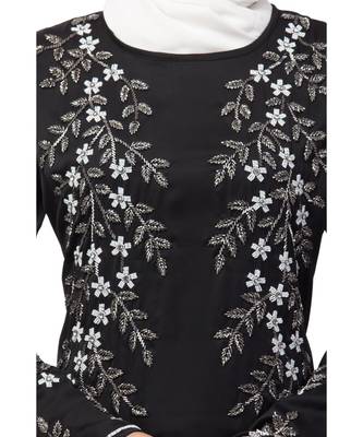 Black Nazneen Floral Embroidered Ramazan Party Abaya 5