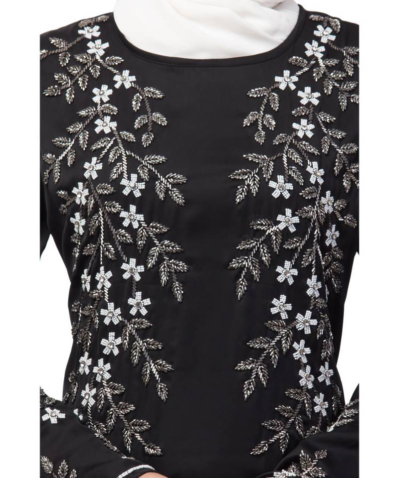 Black Nazneen Floral Embroidered Ramazan Party Abaya