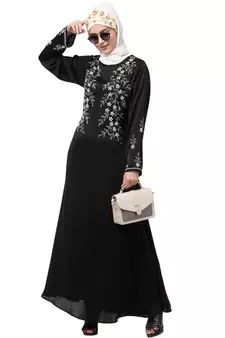 Black Nazneen Floral Embroidered Ramazan Party Abaya