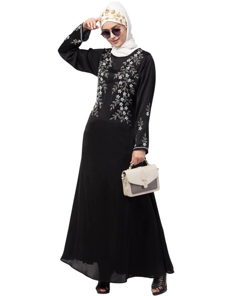 Black Nazneen Floral Embroidered Ramazan Party Abaya
