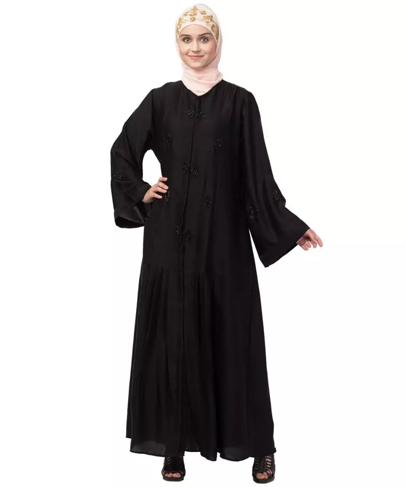 Nazneen Front Open Pleated embroidered Abaya