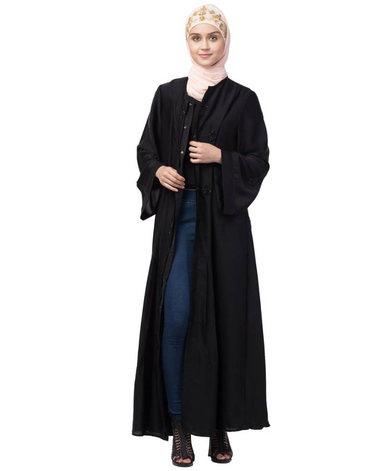 Black Nida Printed Elegant Modest Abaya
