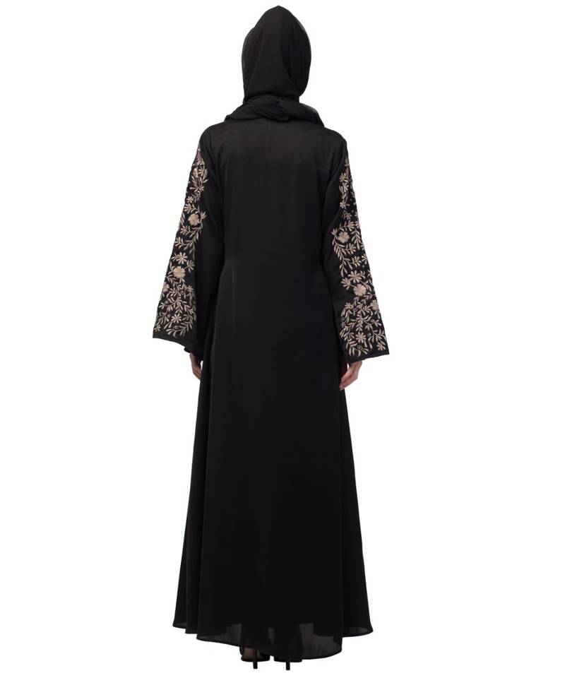 Nazneen Neck and Sleeve Resham Embroidered  A line Party Abaya