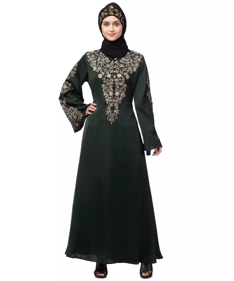 Nazneen Neck and Sleeve Resham Embroidered  A line Party Abaya