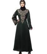 Black Nazneen Neck and Sleeve Resham Embroidered Eid Ramadan A-Line Party Abaya