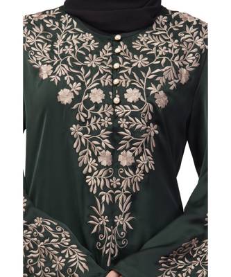 Black Nazneen Neck and Sleeve Resham Embroidered Eid Ramadan A-Line Party Abaya 5