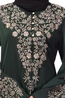 Black Nazneen Neck and Sleeve Resham Embroidered Eid Ramadan A-Line Party Abaya